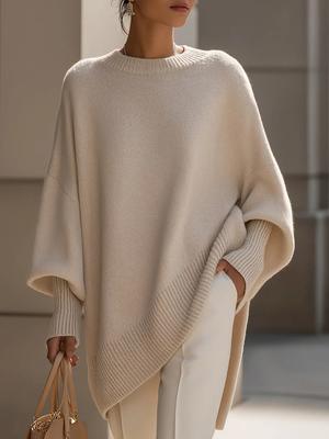 Herbst Winter Rundhals Strickpullover Damen Locker Lässiger Stil Einfarbig Weiblicher Wollpullover
