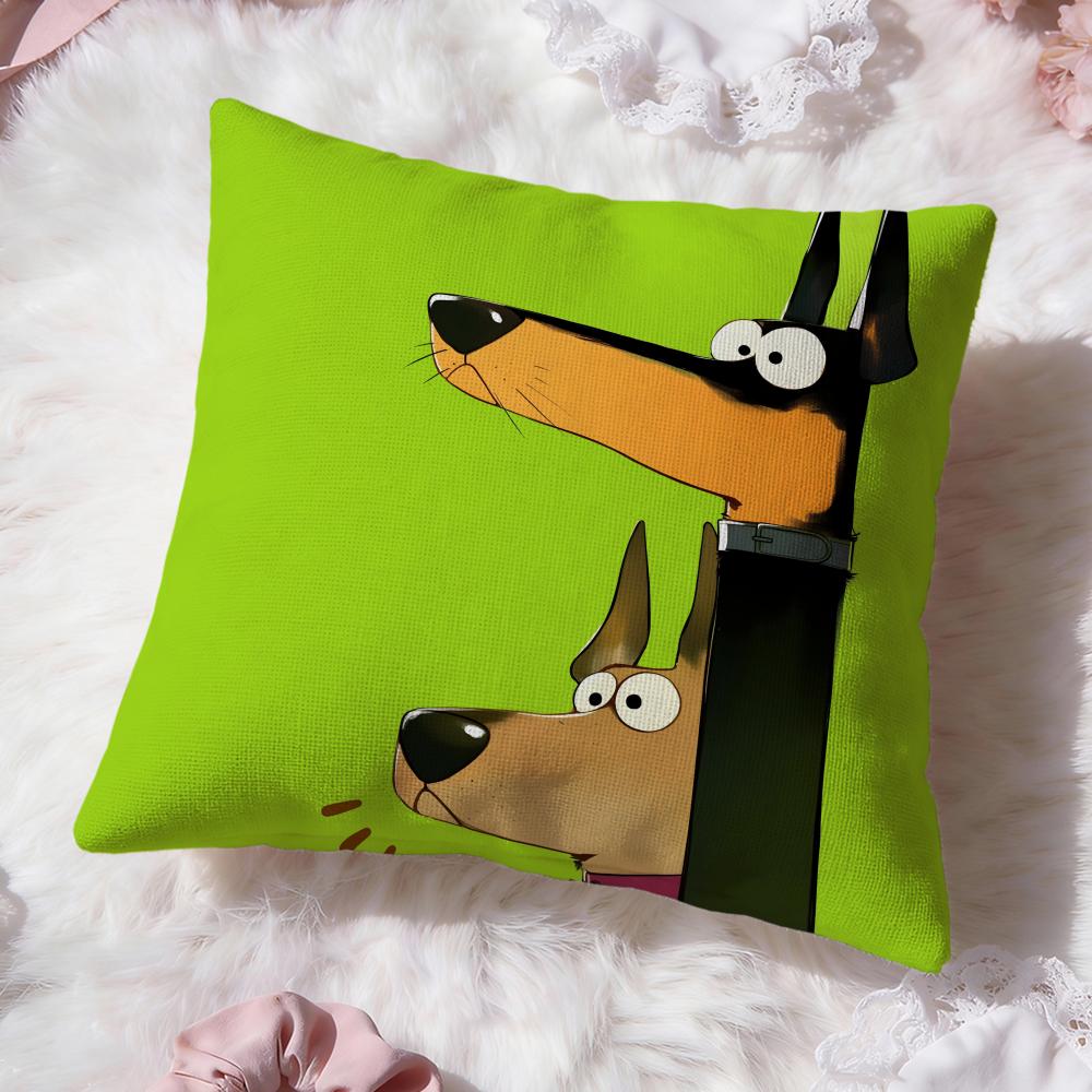 Cartoon Doberman Pinscher Cushion Cover Premium Comfort Reversible Pillow Cove -Two in One Design for Any Room & Car Interior