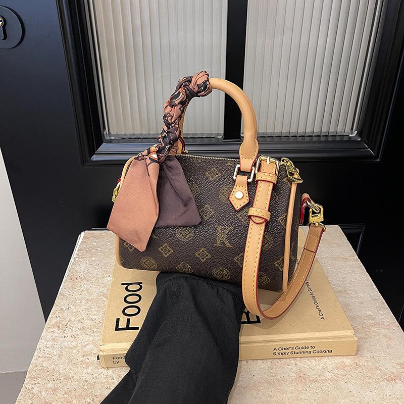 New Fashionable Contrasting Color Silk Scarf Pillow Bag Portable Shoulder Oblique Span Trendy Women's Bag