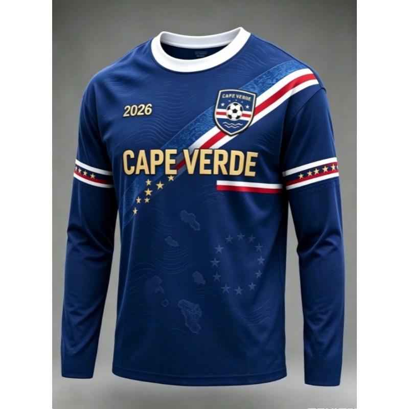 T-shirt a maniche lunghe da uomo 2026 Maglia da calcio Capo Verde Maglietta da allenamento T-shirt streetwear stampata in 3D Maglietta da donna Top sportivo