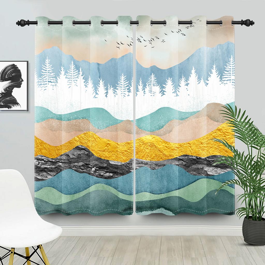 Abstract Landscape Pattern Curtains Style Living Room Bedroom Modern Home Decor Window Drapes Boho Blackout Made Of Polyester Treatment