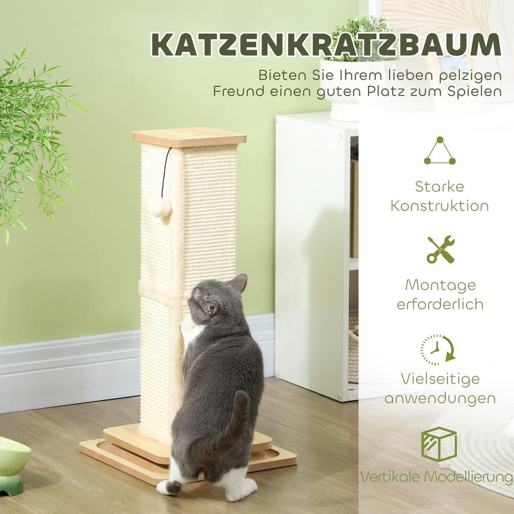 3-in-1 Cat Scratching Post, 67cm Cat Scratcher w/ Track Ball Toy, Oak Tone