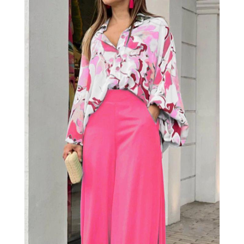 Loose Casual Top Wide Leg Pants Printed Shirt