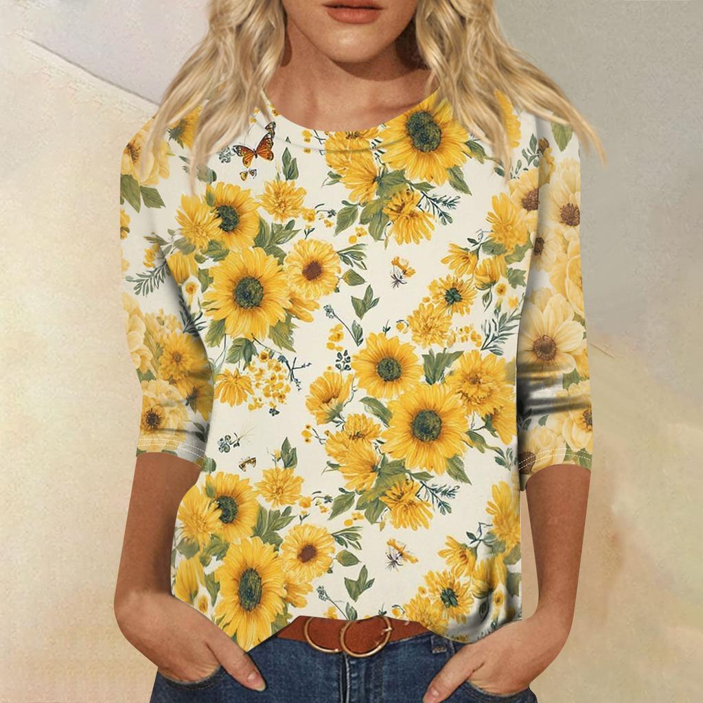 Long Sleeve Shirts for Women Casual Sunflower Print Womens Long Sleeve Tops Comfortable Long Sleeve Tops for Women Soft Womens Long Sleeve T Shirts