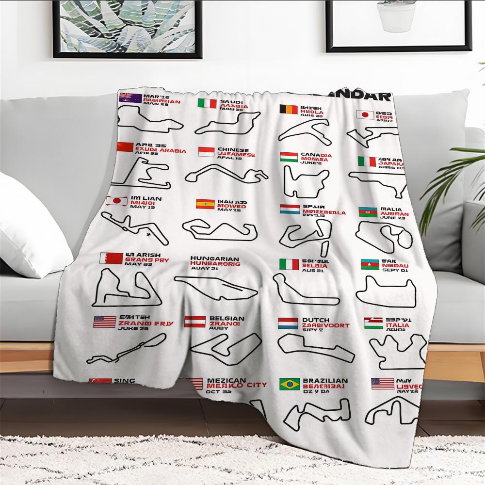 Throw Blanket Aesthetic Track F1 Portable Home Travel Camping Sofa Picnic Thick Warm Map Flannel Blanket