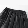 Girl's High-Waist Black PU Pleated A-Line Skirt with Pants for Autumn/Winter