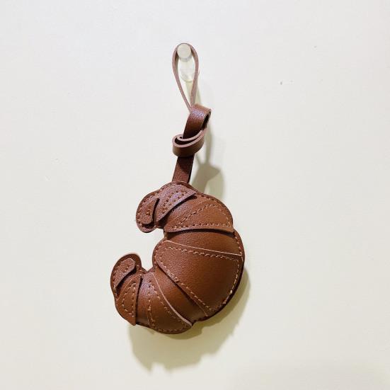 Croissant Pendant Bag Charm Croissant Shaped Keychain Pendant Faux Leather Croissant Charm for Backpack Keyring
