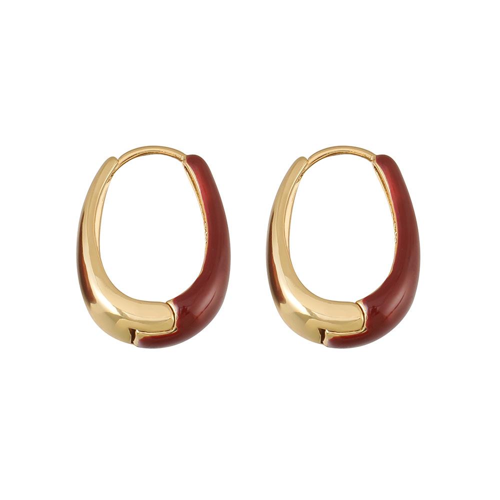 French high-end earrings, retro red earrings collection, new oil-dripping stud earrings design, ear buckle temperament, niche and versatile