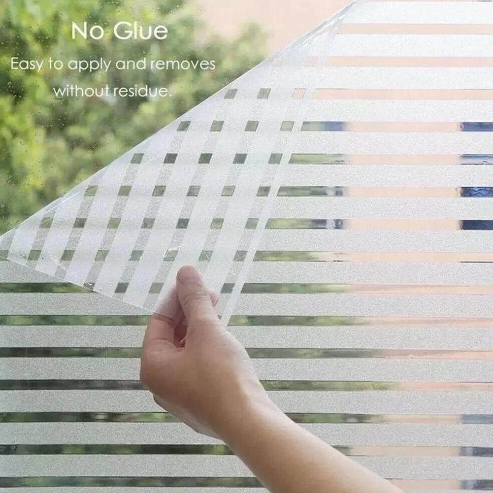 Horizontal Stripe Glass Stickers Office Bathroom Decorative Film Static Adhesive-free Glass Decorative Window Film