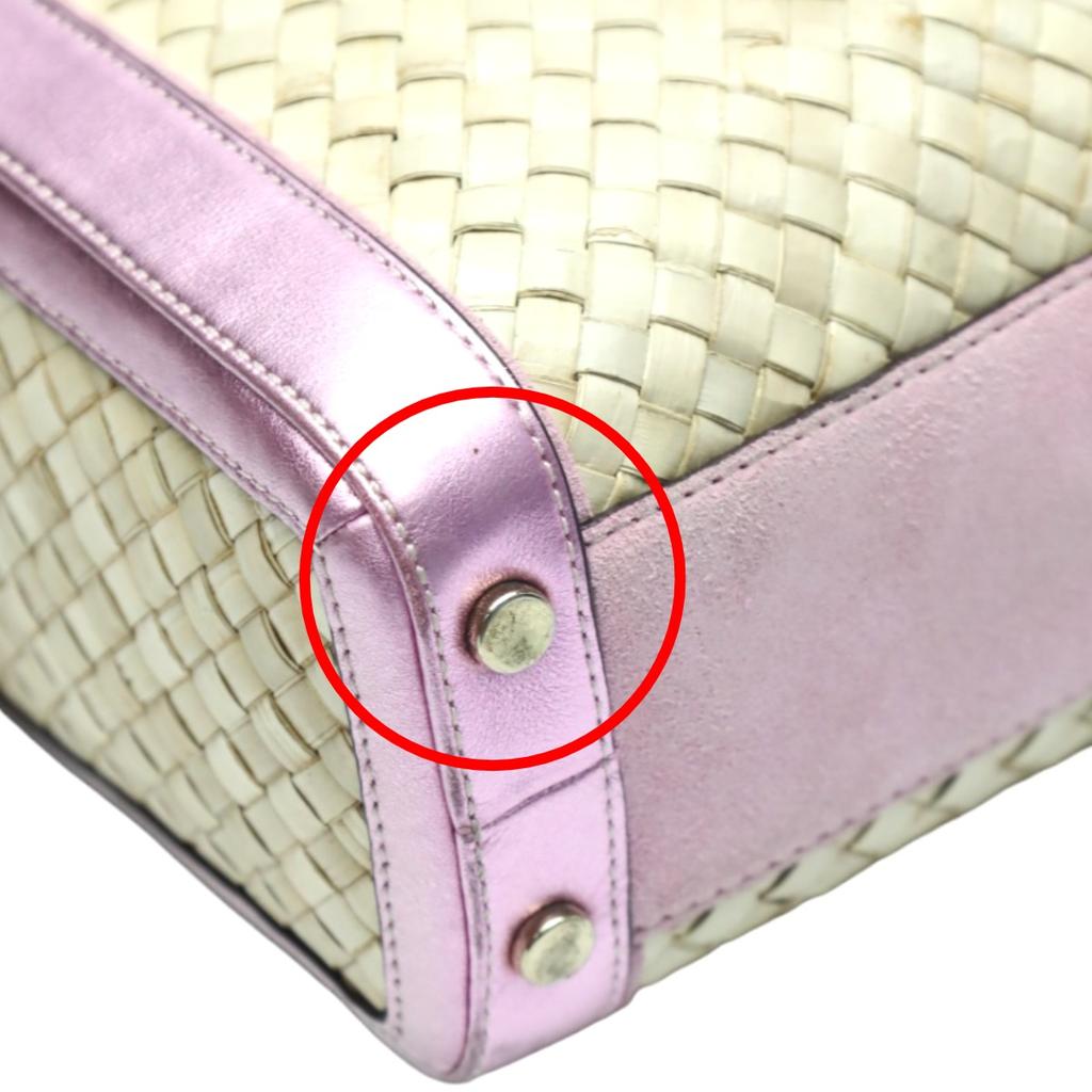 COACH basket straw Handbag leather Pink x Beige Women 4419 Used