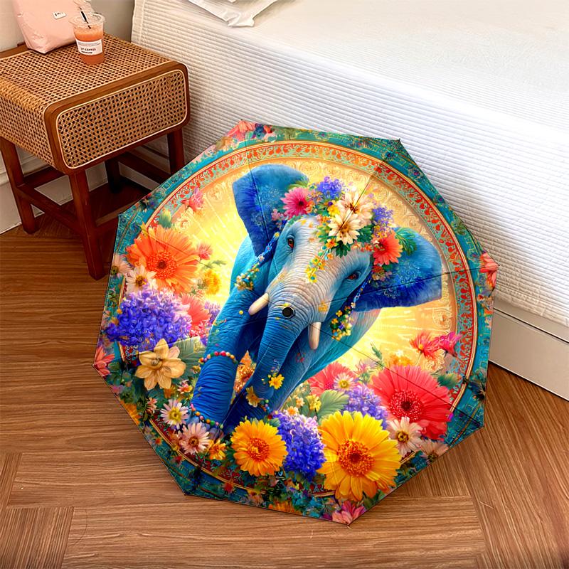 1 PC Automatic Folding Umbrella - Elephant Pattern, Portable & Foldable Design with 8 Ribs, Christmas Birthday Gifts
