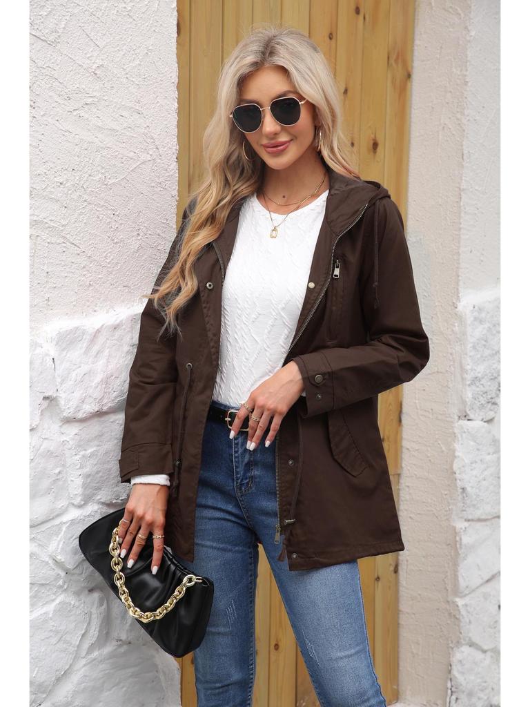 2022 Women's Plus Size Cotton Hooded Windbreaker - Spring/Autumn Loose Solid Color Coat