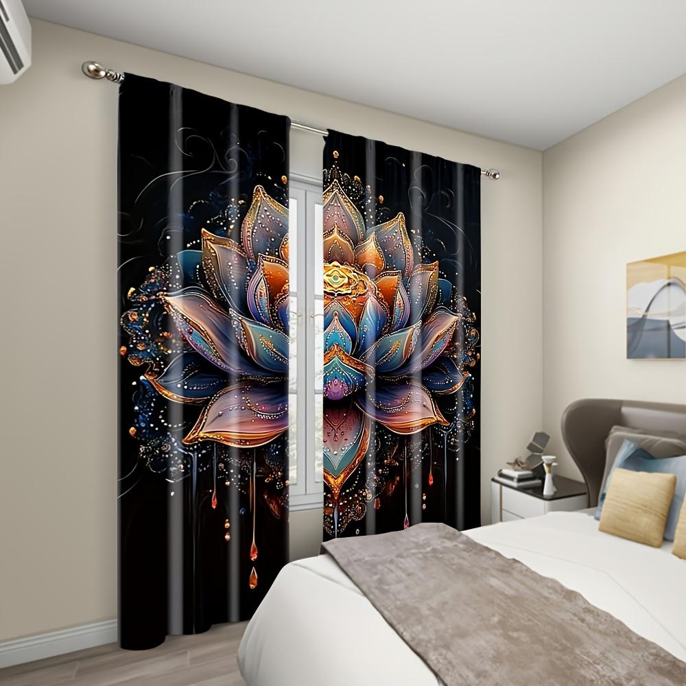 Colorful Lotus Print Curtains Polyester Fabric Suitable Bedroom Living Room Decoration Curtain Made Of Washable Sitting Ready