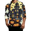 Men's Casual Halloween Print Crew Neck T-Shirt Three Quarter Sleeve Top Lightweight Comfortable Fit for Daily Wear