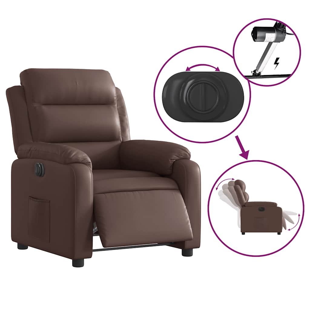 Electric Recliner Chair Brown Faux Leather