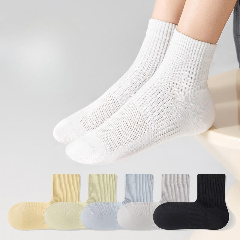 Spring and Summer Pure Cotton Mid-calf Socks for Women, Mesh Breathable, Thin, Antibacterial and Deodorizing Sports Cotton Socks