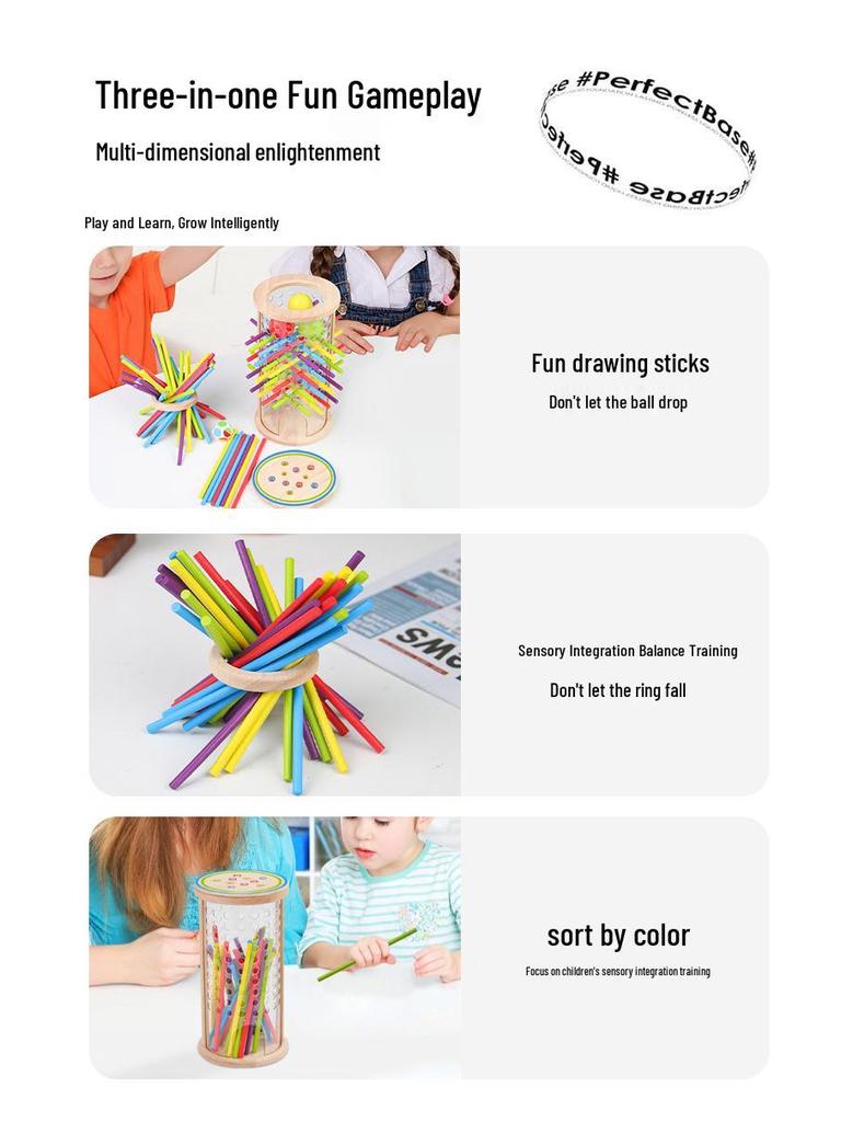Wooden 3-in-1 Stick Pulling Game: Color Recognition, Parent-Child Interactive, Concentration & Balance Toy.