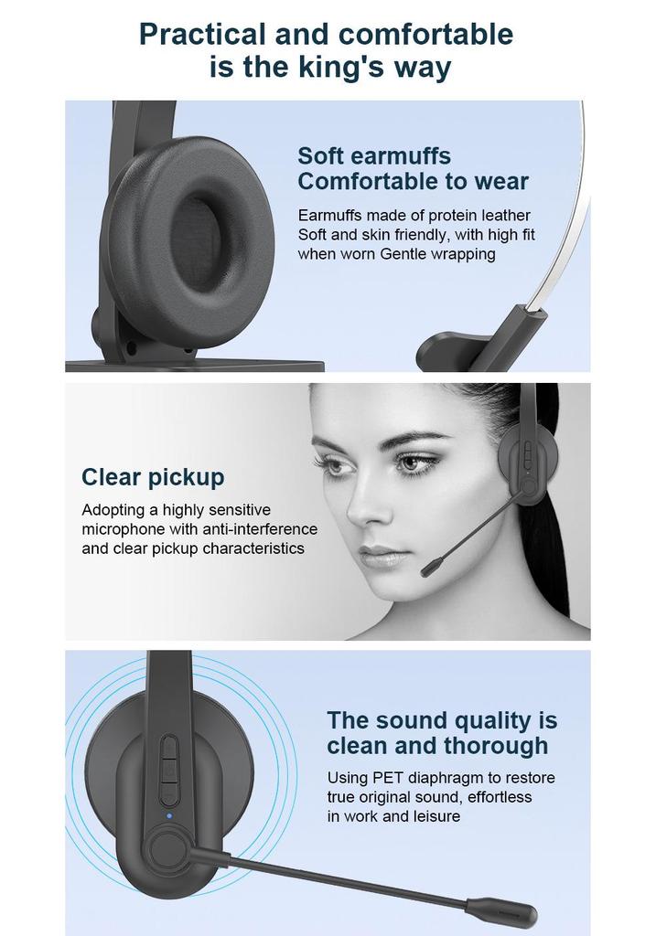 Bluetooth Wireless Headset for Customer Service, Truck Drivers, and Aviation