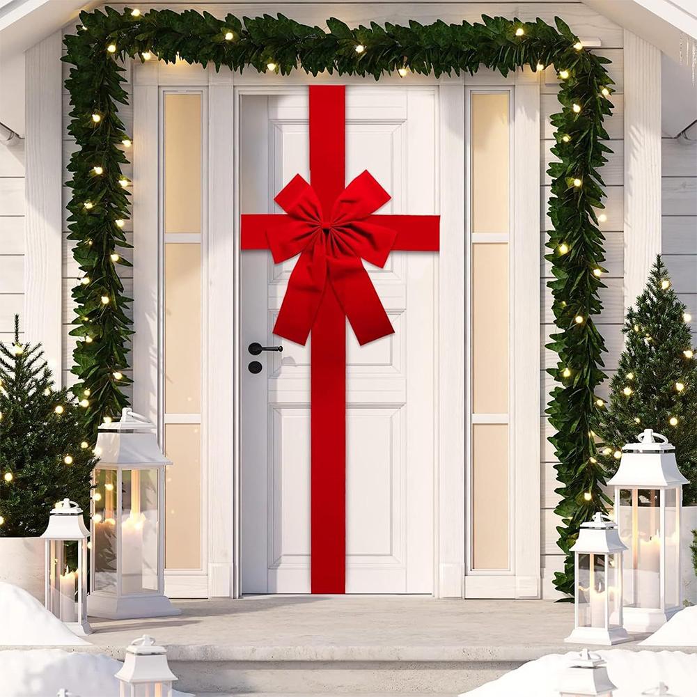1pcs Christmas Door Decor Velvet Bow Hanging Ornament Large Red Holiday Front Wall Decoration Festive Home Decor Gift Party Tool