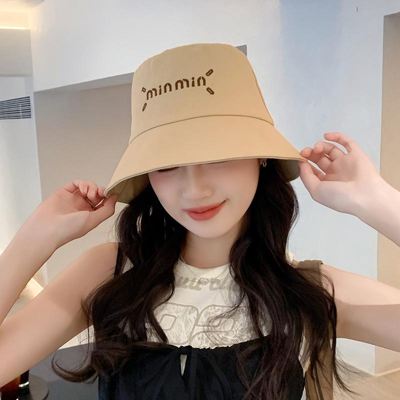 

Letter embroidered bucket hat women s summer wide brim versatile visor student outdoor travel fashion sun hat
