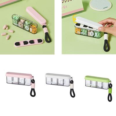 Porta-pílulas portátil de tira longa 4 compartimentos à prova de umidade de plástico organizador de pílulas cordão transparente porta-medicamentos vitaminas viagem