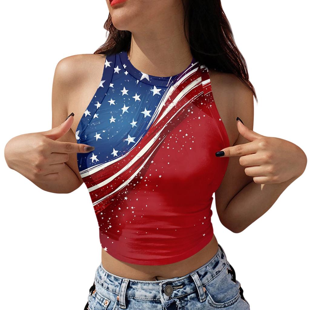 Women's Fashion Independence Day Print Sleeveless Base Tank Top