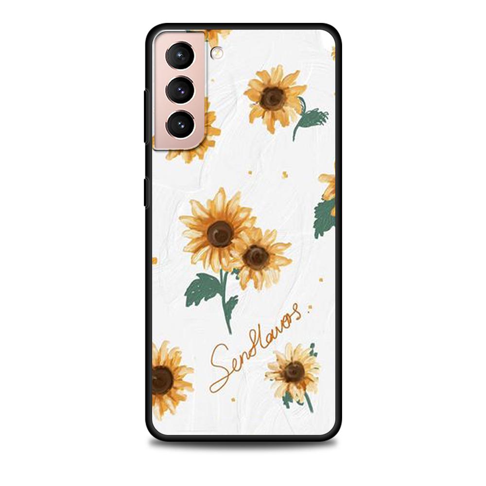 Etui Art Retro Olej Malowanie Kwiaty do Samsung Galaxy S22 Ultra Telefon Pokrowiec S21 S20 FE S10 S9 S8 Plus S10e S7 Edge Czarny Miękki