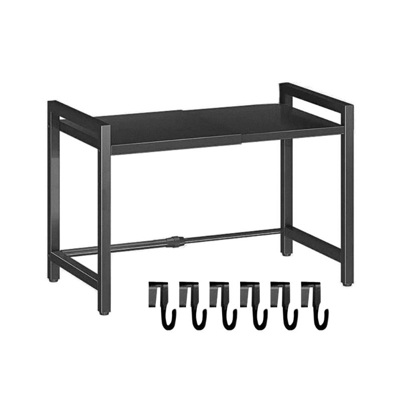 Adjustable Microwave Oven Rack with Hanging Hooks Sturdy Kitchen Counter Storage Portable Carbon Steel Storage Rack