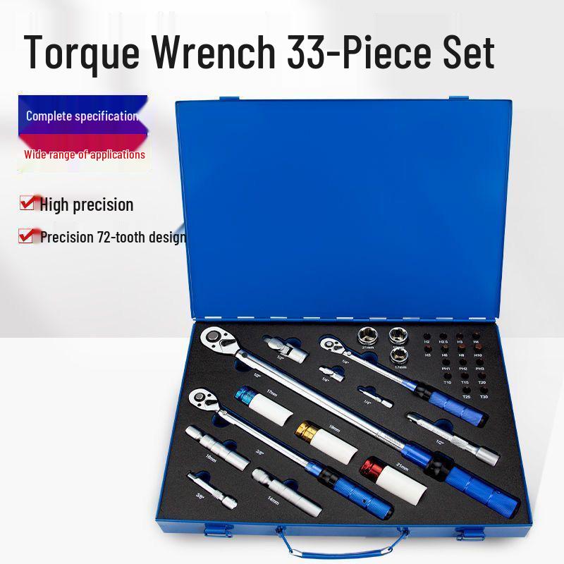 33-teiliger Hochpräzisions-Drehmomentschlüssel, einstellbar, für Kfz-Reifen, Zündkerzen und Fahrräder