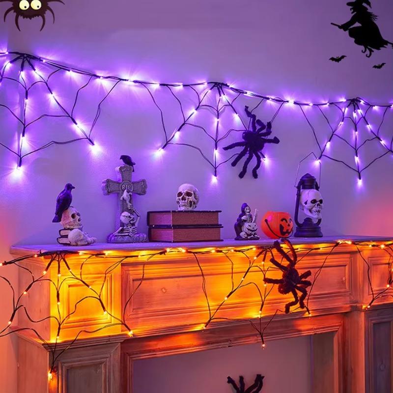 1-2PCS Spider Web String Lights Halloween LED Colorful Party Lights Outdoor Garden Haunted House Holiday Decorations
