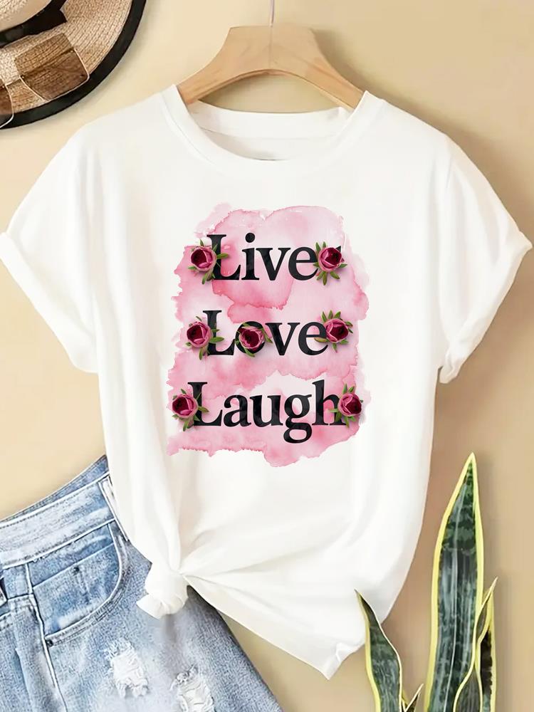(Asian Size) trend watercolor letter Printed Clothing Casual T Shirt  Lady Female Top Fashion Graphic Short Sleeve T-shirts Women Tee