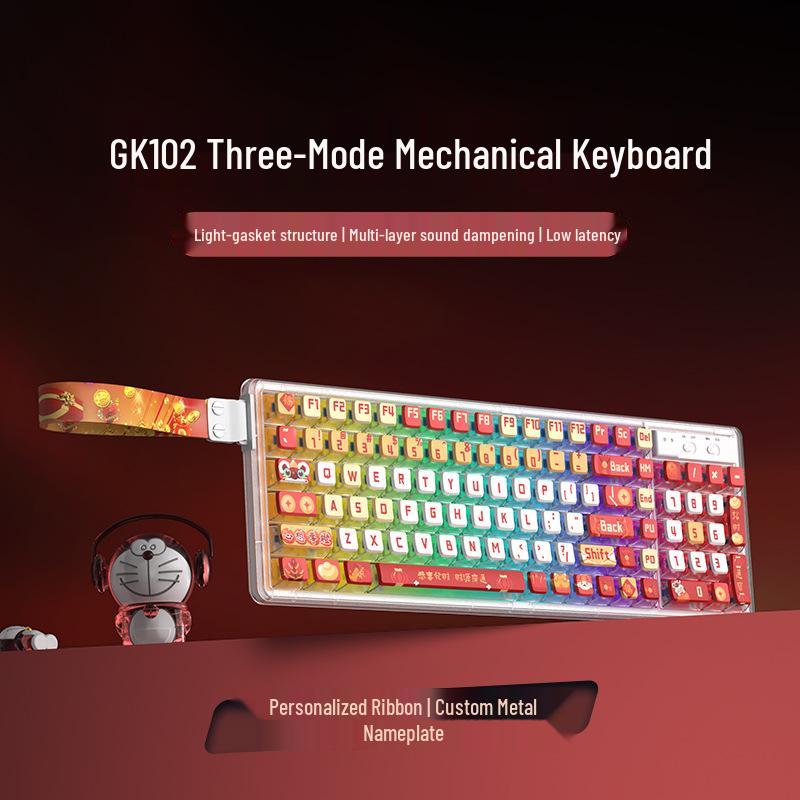 Langtu GK102 Wireless Bluetooth Wired Mechanical Keyboard - Transparent Customizable Design for Girls, Office, and e-Sports Gaming.