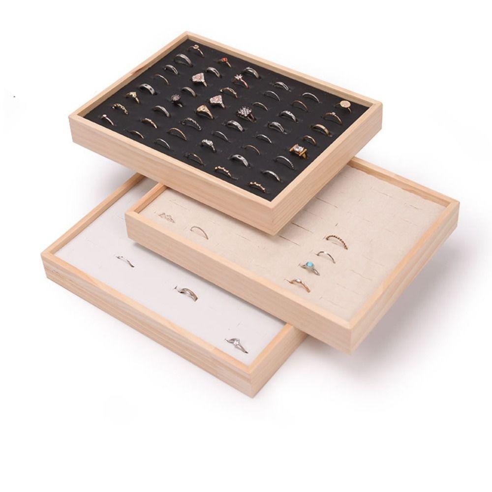 Velvet Earrings Display Tray 48 Grids Ring Earring Holder Multipurpose Wood Rings Tray Store