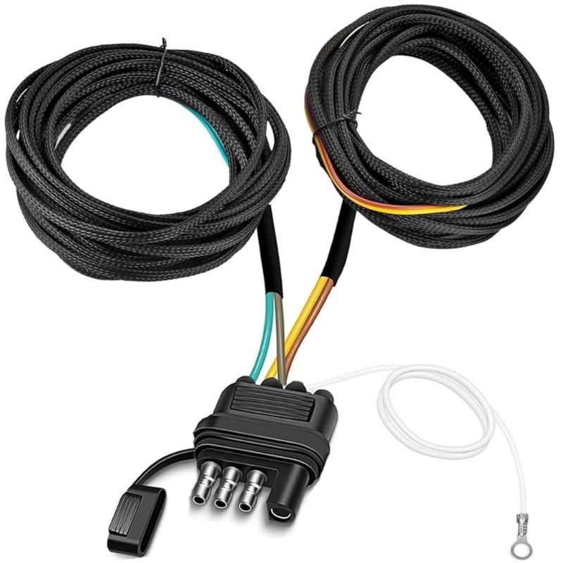 26Ft 4 Way 5 Wire Trailer Wiring Harness Kit With Y Connector Braided Nylon Jacket For Marine Horse ATV Trailers