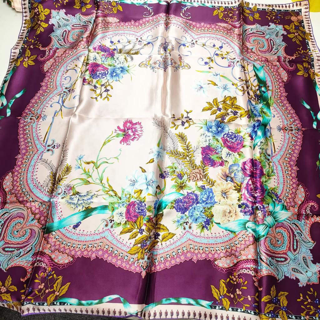 BYSIFA|Winter Ladies' Scarves Hijabs Elegant Navy Blue Square 100% Silk Neck Scarf Printed Constellation Design Scarves110*110cm