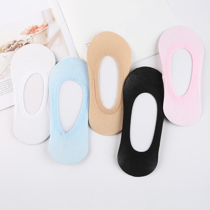 5 Pairs Women's No Show Socks Candy Color Nonslip Silicone Grip Breathable Nylon Invisible Low Cut Socks For Summer