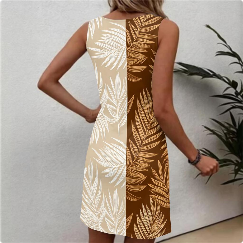 Women's Fashionable Casual Hawaiian Print Round Neck Sleeveless Dress