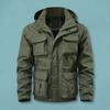 Men Jacket Lapel Removal Hooded Long Sleeve Jacket Coat with Multi Pockets Design