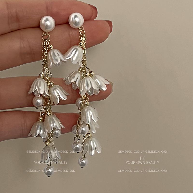 Korean Pearl Tassel Earrings with Silver Needle