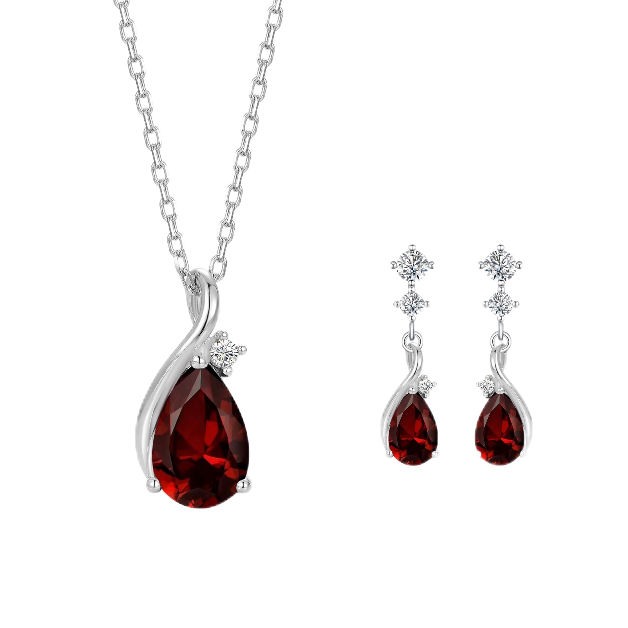 

Earrings January Birthstone 925 Metal Hypoallergenic Garnet 5A Christmas Birthday [FH.bird] Necklace, Women s Set, Love Stone Silver, Necklace,