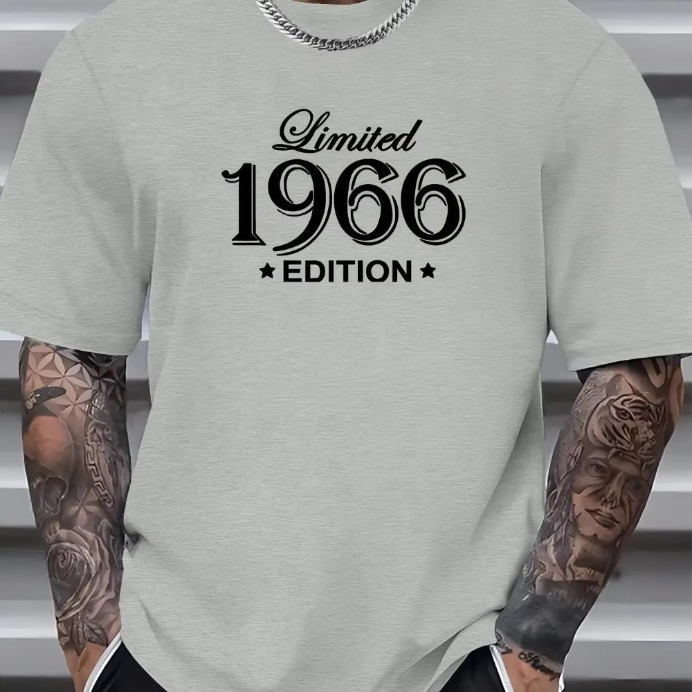Men's Summer 100%   Fashion Casual Loose Large Size 1966 Graphic Printed Slim Fit Sports Round Neck Short Sleeve T-shirt