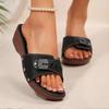 Fashion Women Platform Slippers 2025 Summer New Women Slip on Adjustable Belt Buckle Rivet Wedge Heel Sandals Female Casual Beach Shoes