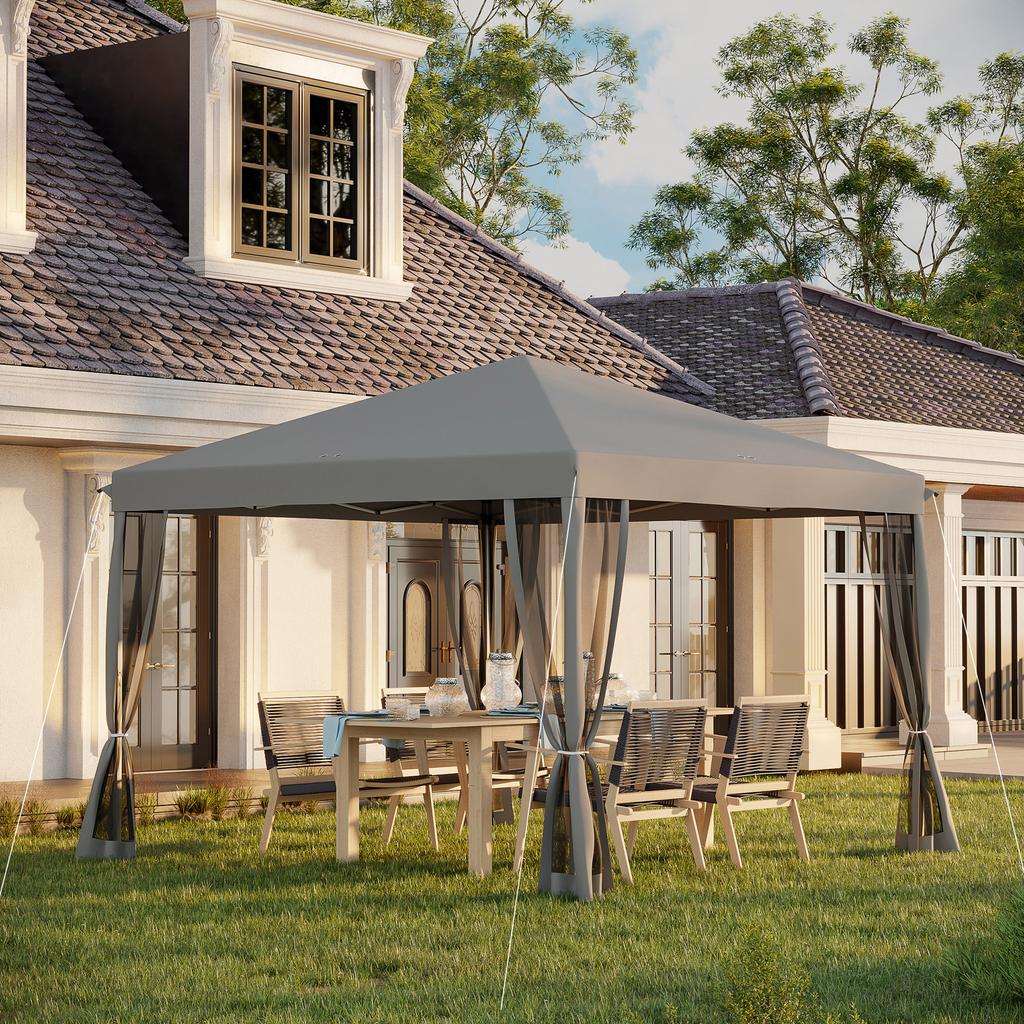 Folding Gazebo, Folding Tent with Side Walls Incl. Carry Bag, Garden Gazebo, Metal, Oxford Fabric, 3 X 3 M, Light Grey