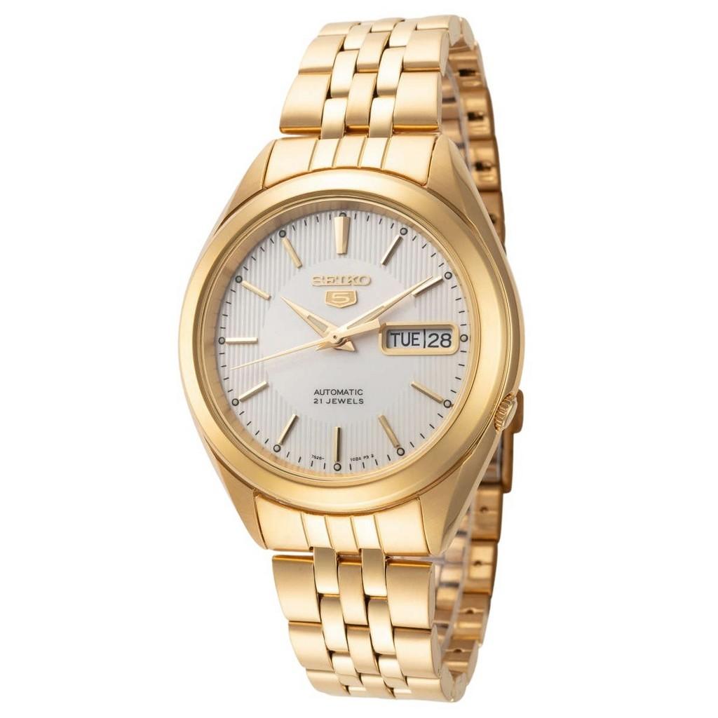 Seiko 5 Gold Tone Stainless Steel White Dial 21 Jewels Automatic SNKL26K1 Mens Watch