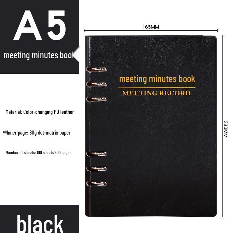 A5 Loose-Leaf Business Meeting Notebook with Thick Leather Cover and Pen Holder