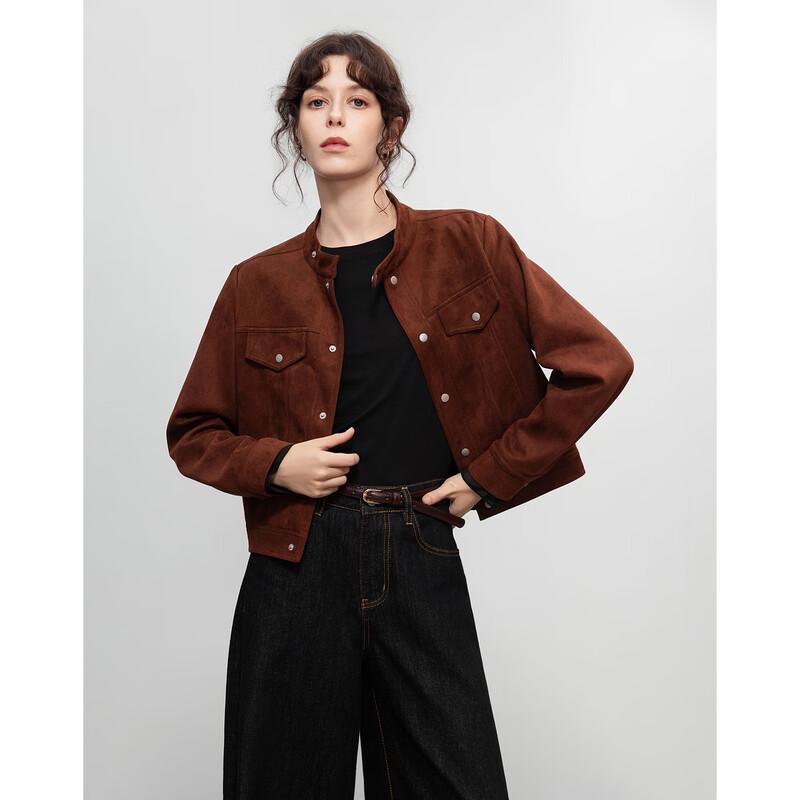 

Women s Retro Suede Stand Collar Short Jacket XL