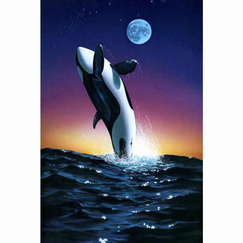 DIY 5D Full Drill Diamantmaling Dolphin Moon Broderi Korssting Mosaikk Hjem Dekor Gave