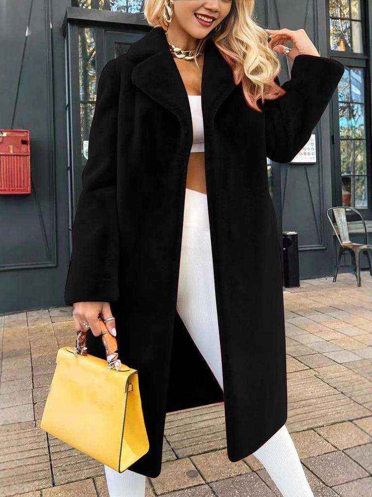 2024 Autumn/Winter Women's Fashion Lapel Tie-Up Plush Long Coat