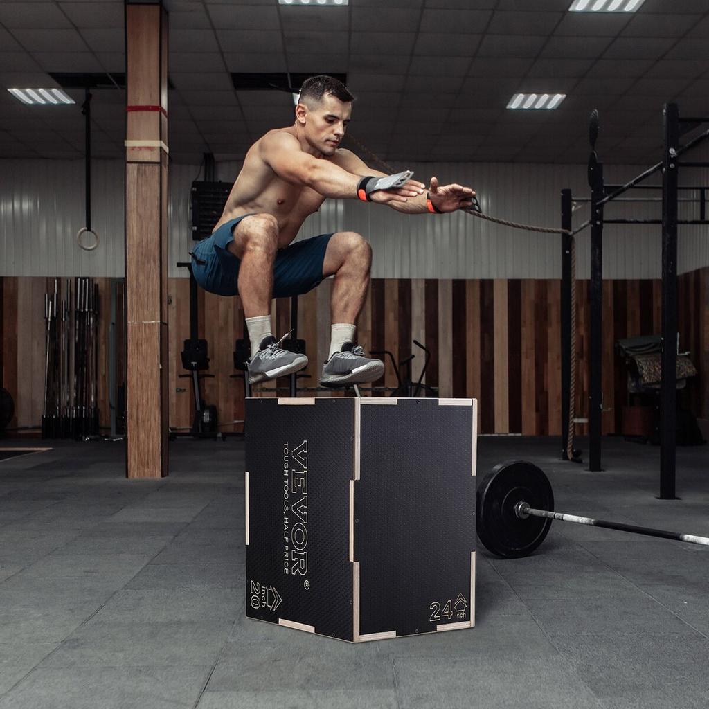 3 In 1 Plyometric Jump Box, 24/20/16 Inch Wooden Plyo Box, Platform & Jumping Agility Box, Anti-Slip Fitness Exercise Step Up Box for Home Gym