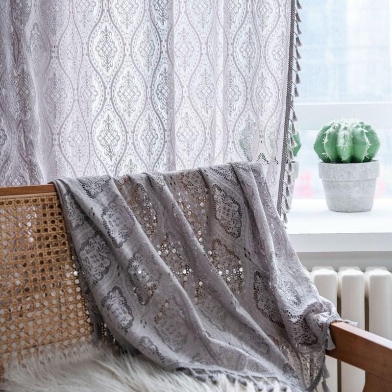 Home Life Decor Valance Curtain Grey Jacquard Translucent American Rural Semi-shading Living Room Balcony Bedroom Drapes